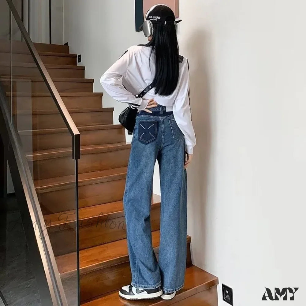 Cropped Jeans for Summer Look -Amy Fashion - Natural Waist New Button Minimalist Trendy Summer Ins Wash Long Harajuku Wide Leg Black Jean