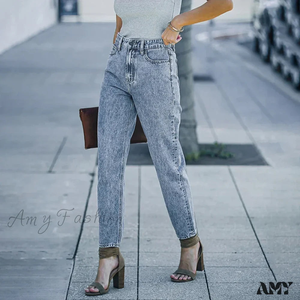 Fishing Jeans for Water -Amy Fashion - Slim Fit High-Waist Vintage Streetwear Casual Blue Denim Jean