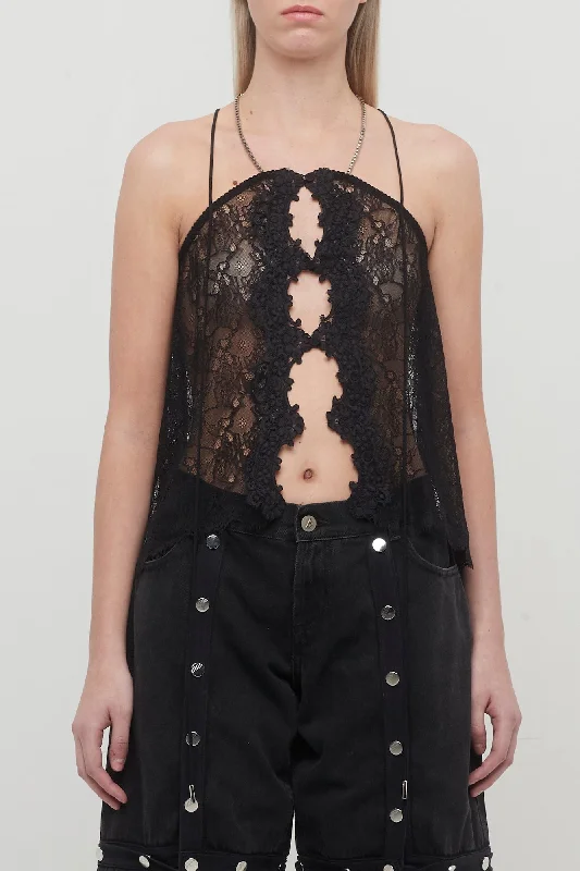 Raw Hem Jeans for Trendy -The Attico Halter Lace Top in Black