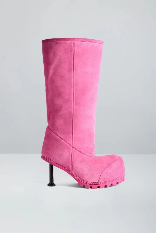 Embroidered Jeans for Detail -Balenciaga Alaska Fur Boot Heel in Pink