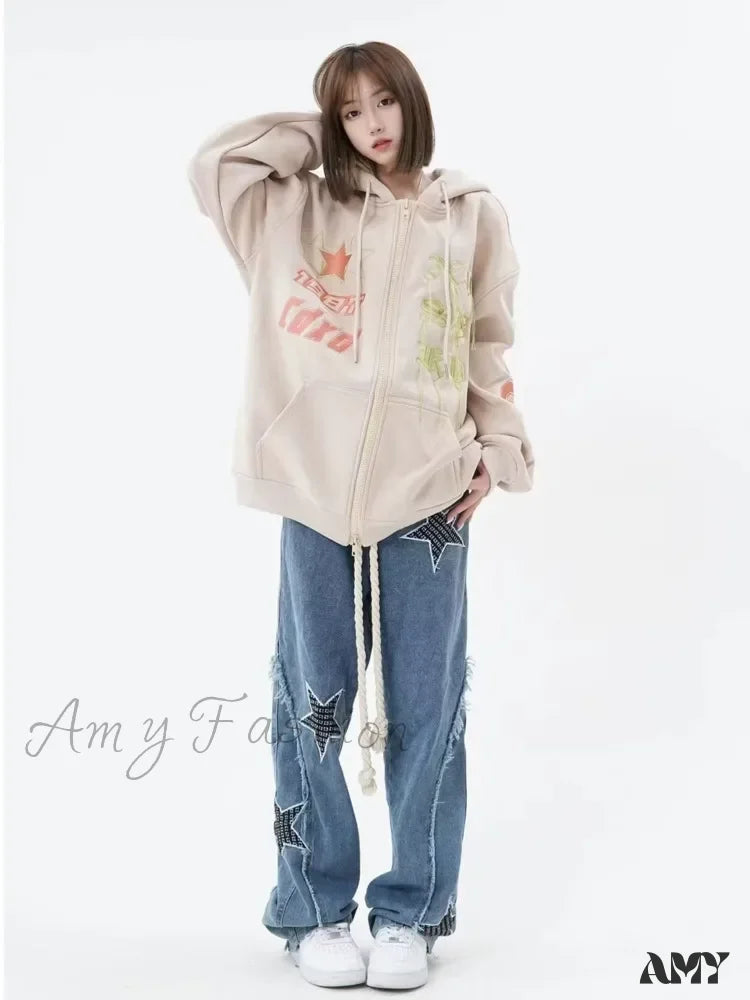 Five Pocket Jeans for Storage -Amy Fashion - High Street Trendy Slimming Micro Flared Yellow Mud Color Street Zippered Straight Leg Jean