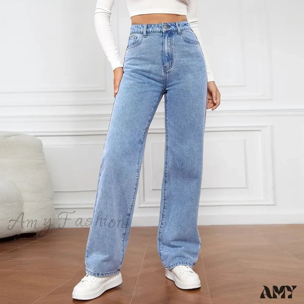 Dark Wash Jeans for Elegance -Straight High Waist Vintage Basic Ankle Length Denim Y2K New Washed Pockets Chic Jean