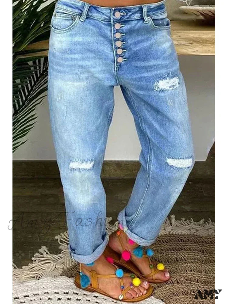 Outdoor Jeans for Adventures -Amy Fashion - Retro Low-Waist Light Blue Y2K Loose Street Denim Jean