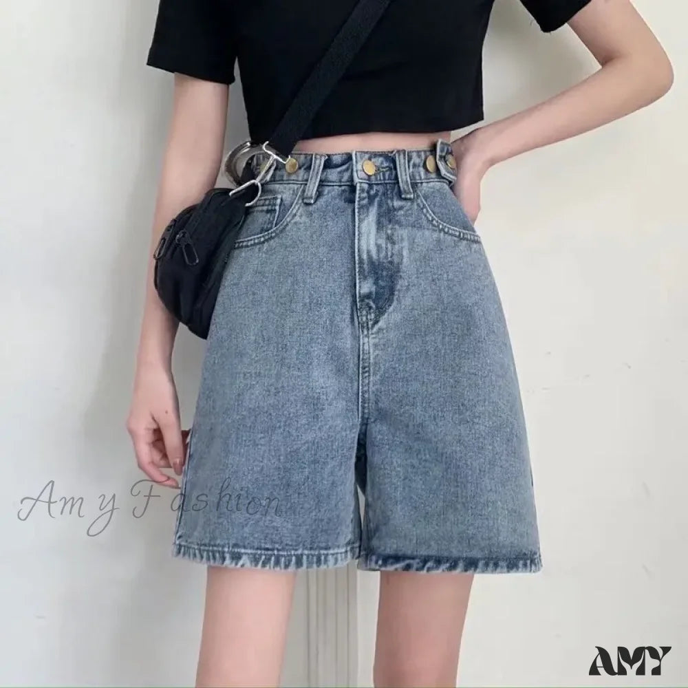 Mother's Day Jeans for Gift -Amy Fashion - Streetwear Summer Half High-Waisted Belted Loose Female Short Fashion Jean