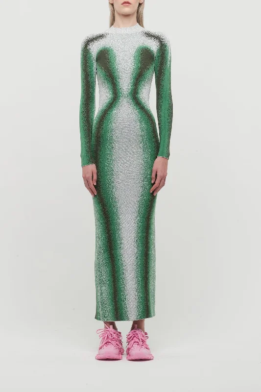 Tapered Jeans for Modern -Y/Project Gradient Knit Long Sleeve Dress in Green