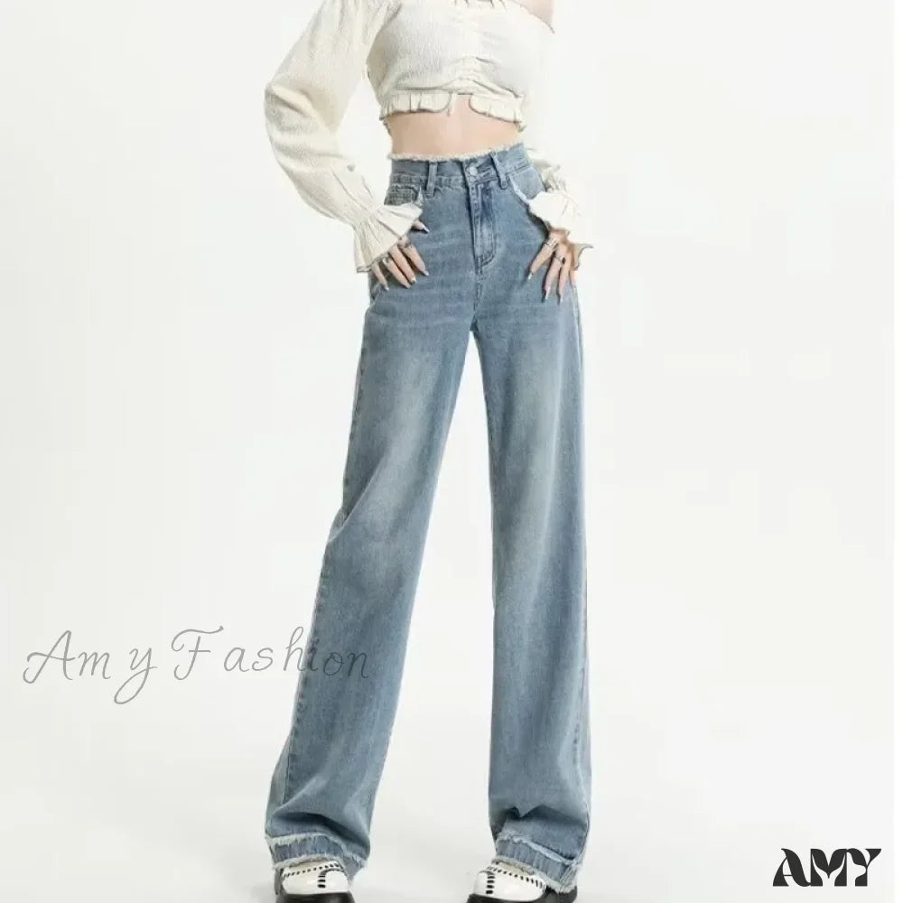 Organic Jeans for Natural -Amy Fashion - Summer Light Straight Artistic Washable Lazy Buttons Versatile New Women's Jean