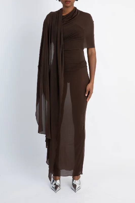 Flare Jeans for Retro Vibe -The Attico Jersey Dress in Dark Brown