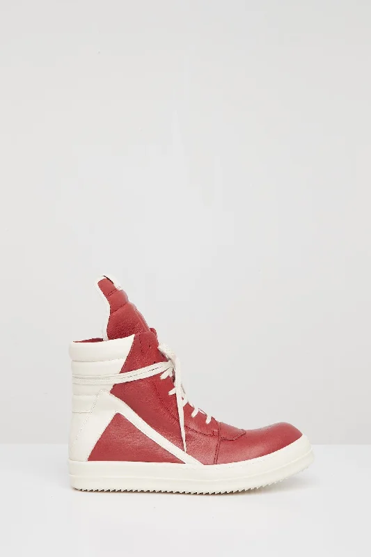 Distressed Jeans for Edgy Style -Rick Owens Geobasket in Cardinal Red