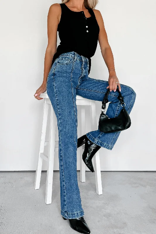 Back Pocket Jeans for Design -Adler High Rise Relaxed Fit 90s Flare Jeans (Dark Denim)