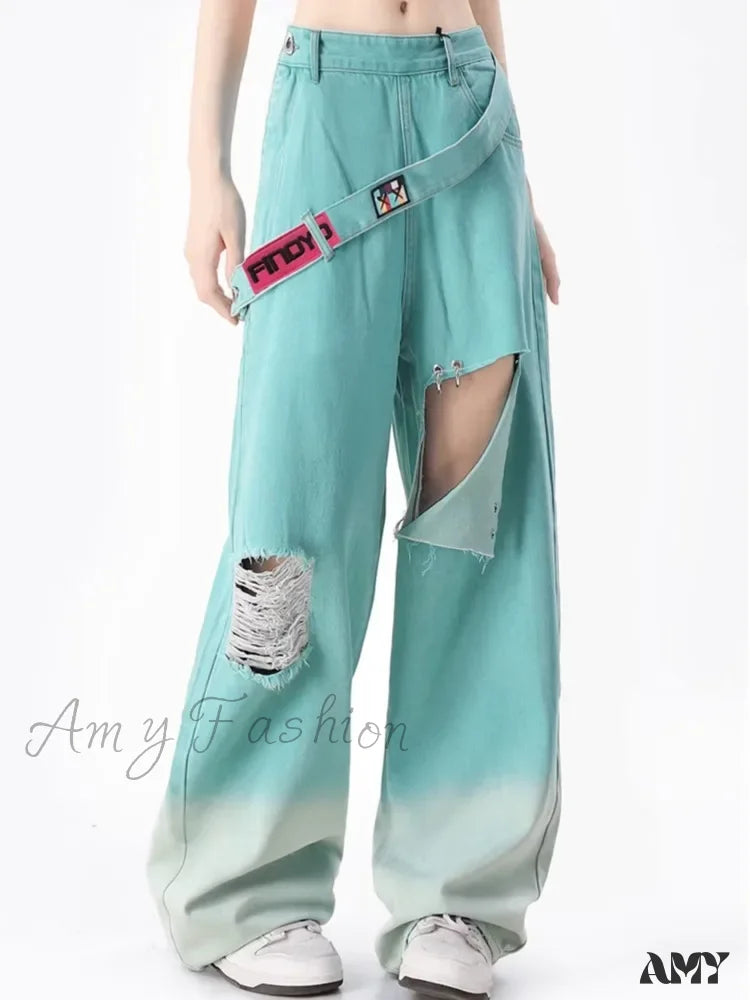 Christmas Jeans for Seasonal -Amy Fashion - Dopamine Leisure Network Red Fried Street Age Reducing Gradient Spring and Autumn Denim Wide Leg Women's Jean