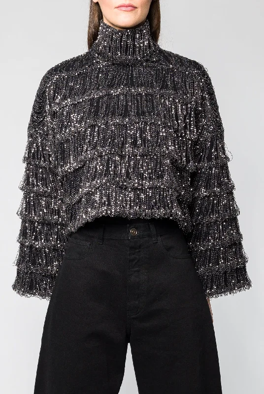 Leather Trim Jeans for Luxury -Alaïa Sequin Jumper