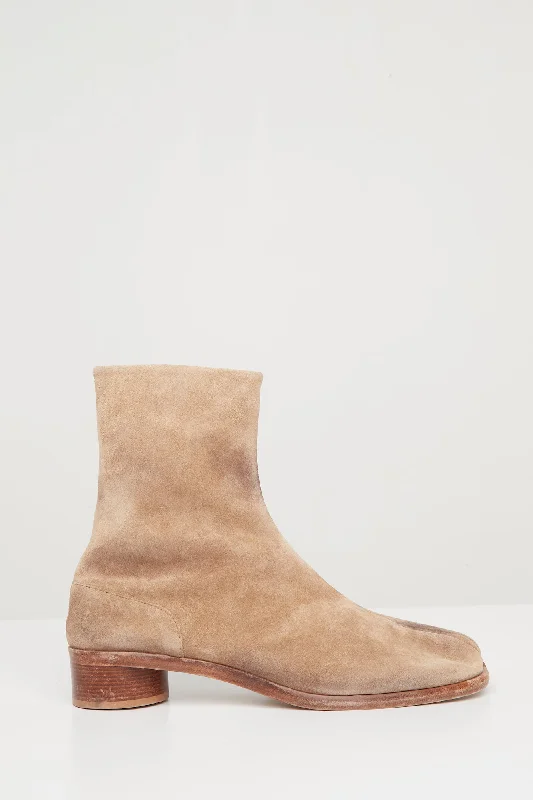 Zipper Fly Jeans for Convenience -Maison Margiela Tabi Ankle Boots in Distressed Suede