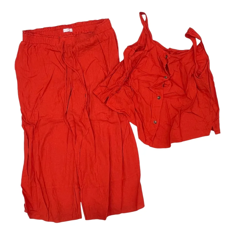 Relaxed fit pants for laid-back comfort wear -Pants Set 2Pc By Lc Lauren Conrad In Red, Size:1X