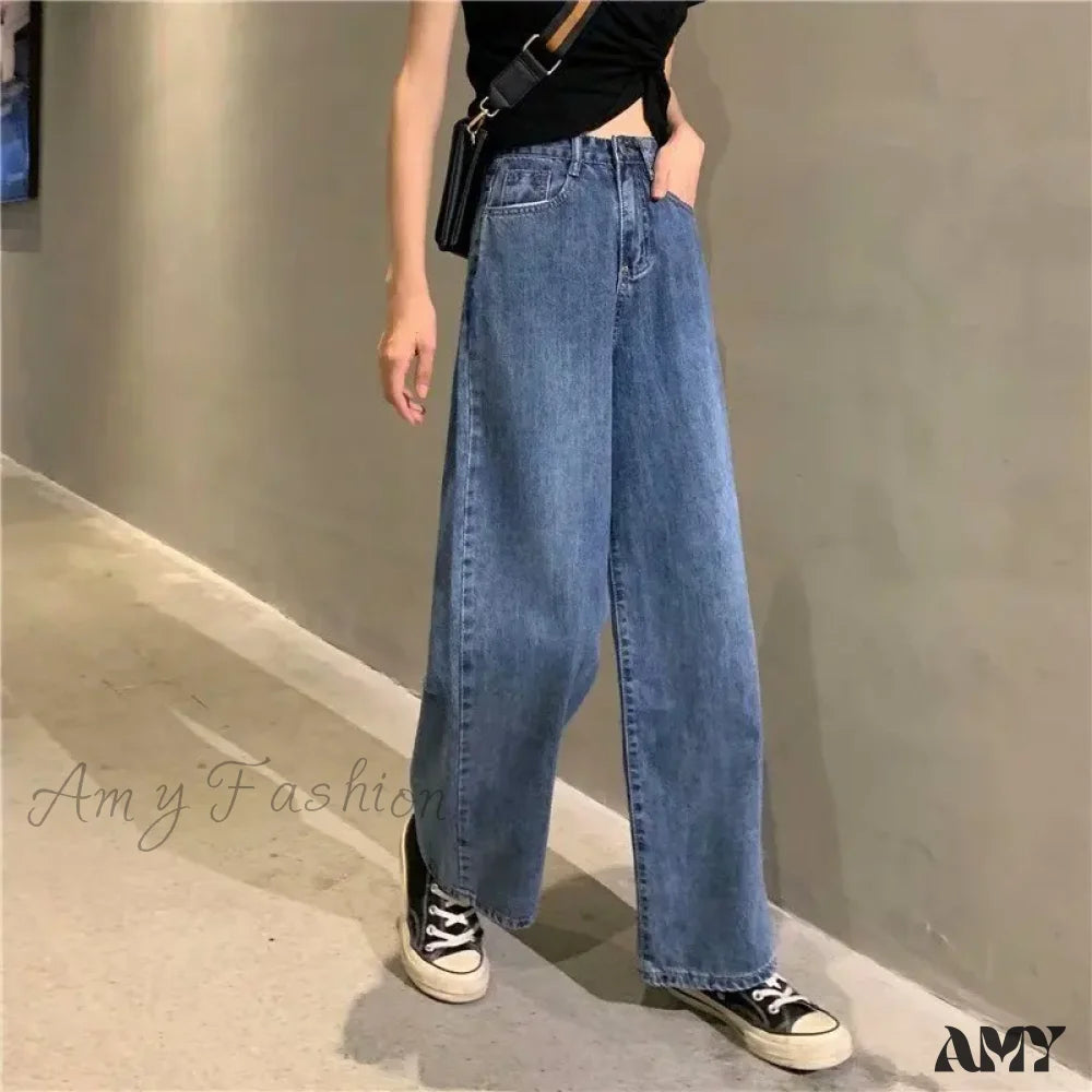 Cargo Jeans for Utility -Amy Fashion - High Quality Vintage Blue Wide-Leg Straight Fashion Jean