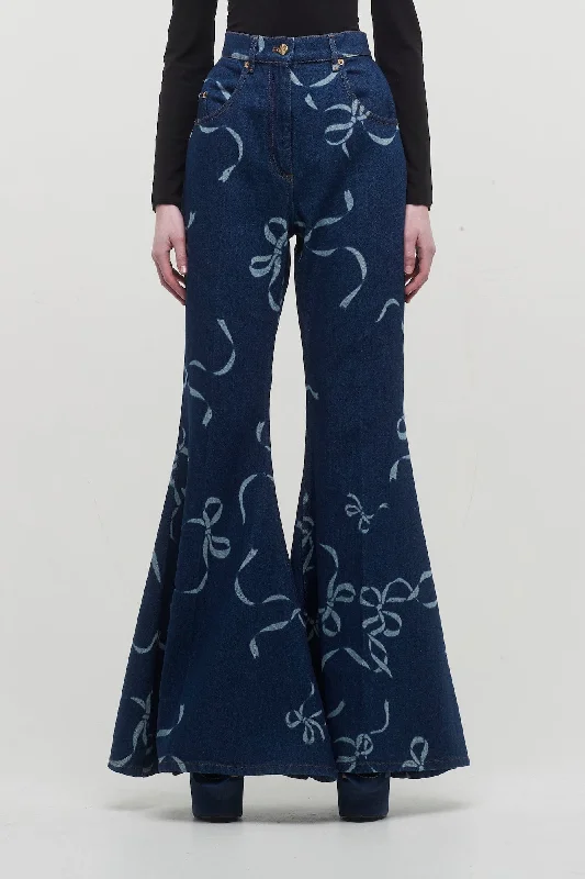 Rolled Shorts Jeans for Style -Nina Ricci Laser Bow-Print Denim Flare Pants