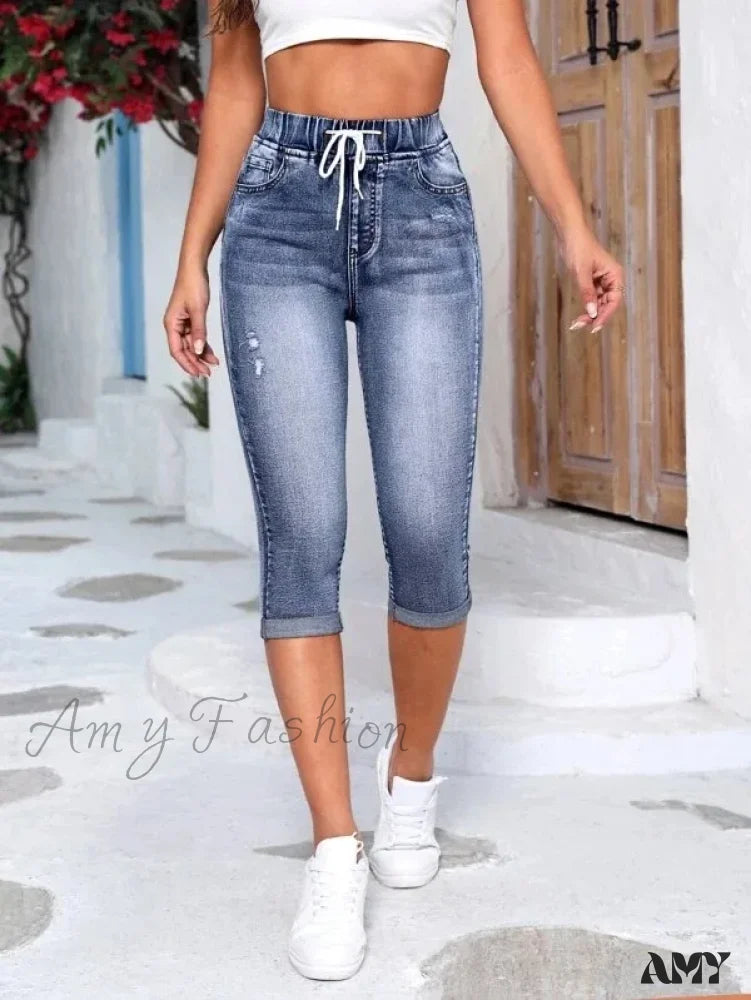 Wide Leg Jeans for Comfort -Amy Fashion - High Stretch Skinny Elastic Calf-Length Casual Fashion Female New Jean