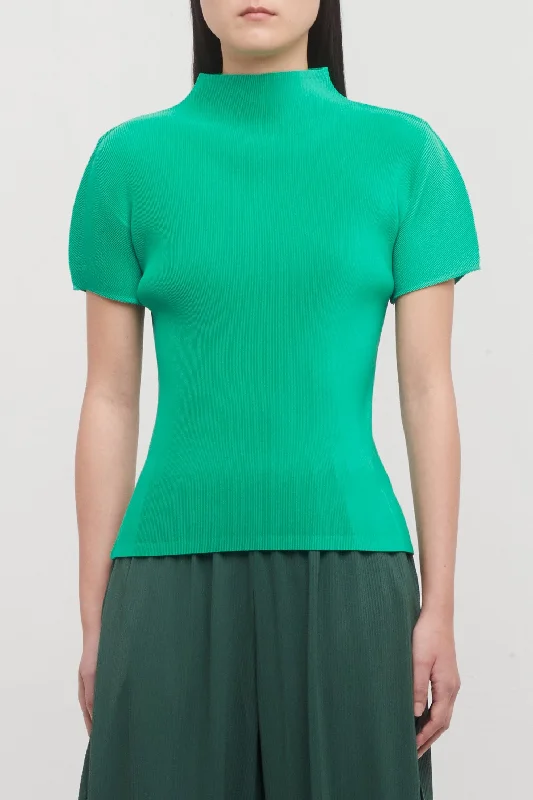 Patchwork Jeans for Bohemian -Pleats Please Issey Miyake Mist April Mock Top in Green