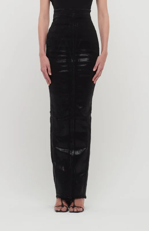 Faded Jeans for Laid-back -Rick Owens Dirt Pillar Long Skirt in Black Denim