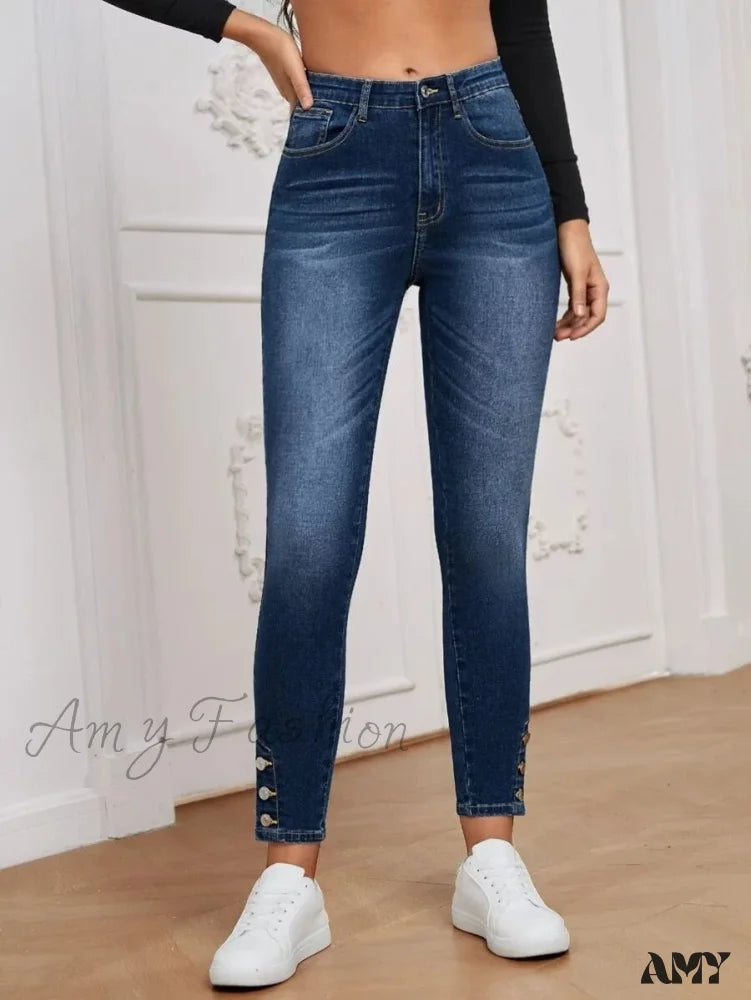 White Jeans for Fresh Look -Amy Fashion - Stretch Skinny Pencil High Waist Slim Large Full Length Distressed Jean