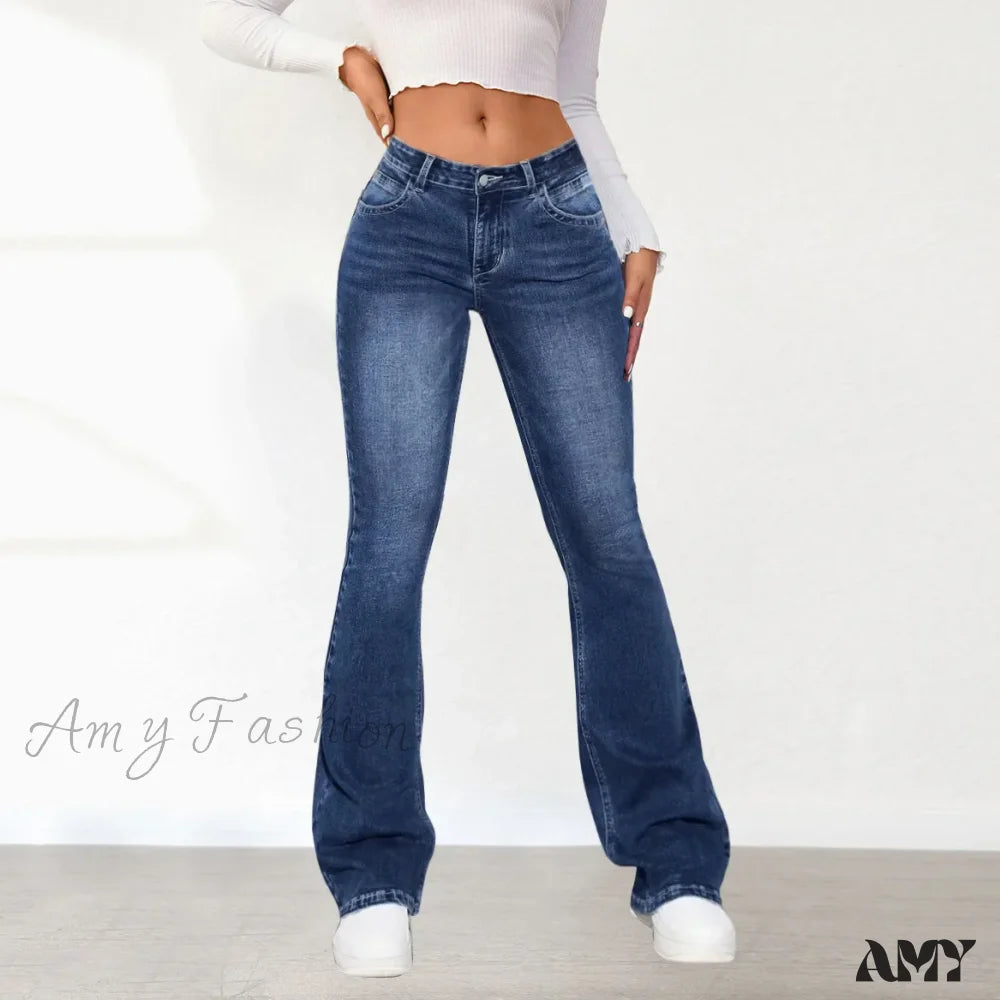 Fashion Jeans for Trendsetter -Amy Fashion - Stretch Slim Retro High Waist Stitching Washed Bell-Bottom Fashionable Stylish Elegant Jean