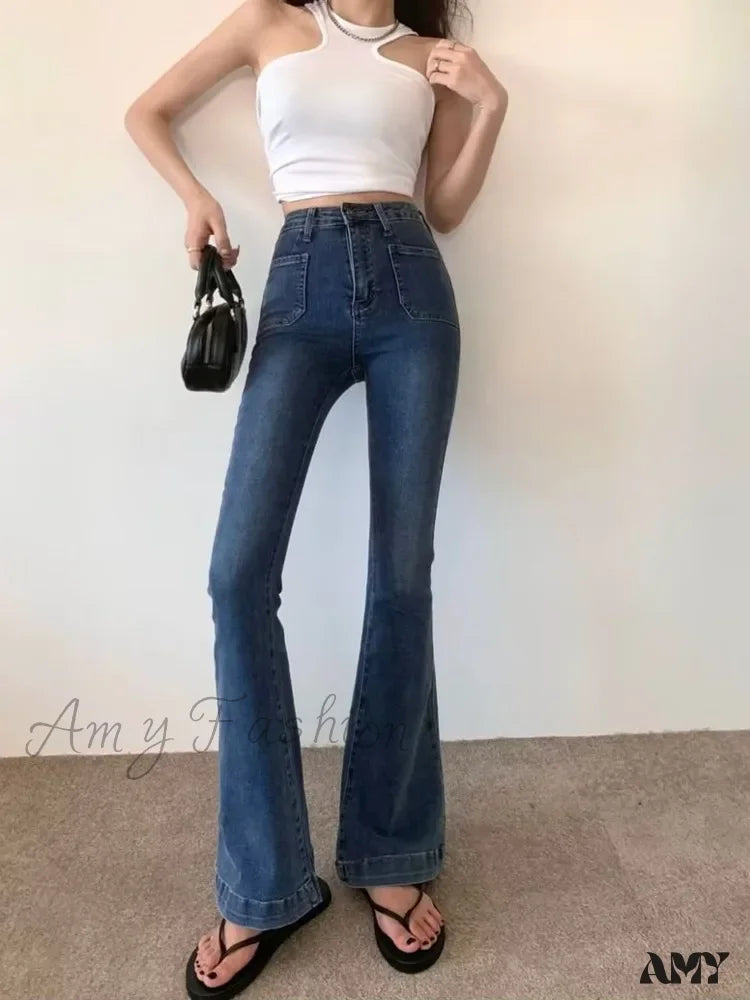 Affordable Jeans for Budget -Amy Fashion - Retro Hot Girl Belt Niche High-waisted Elastic Mopping Jean