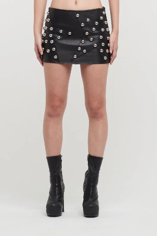 Yoga Jeans for Stretch -Area Studded Polka Dot Leather Skirt