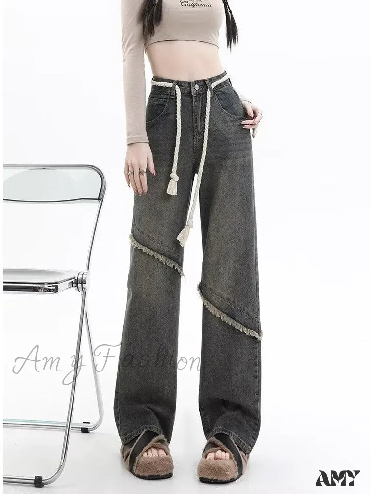 Low Waisted Jeans for Casual -Amy Fashion - Vintage Harajuku Women Clothes For Teenagers Y2k Aesthetic Clothing Autumn Baggy Jean