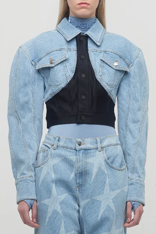 Work Jeans for Tough Jobs -Mugler Denim Jersey Cropped Jacket