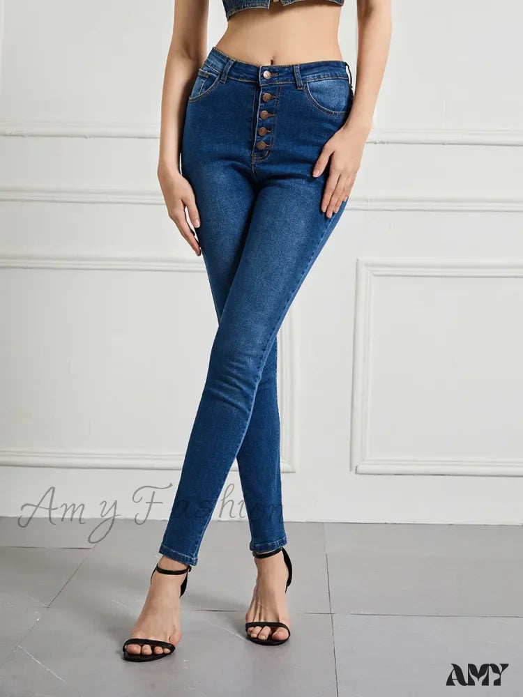 Embellished Back Pocket Jeans for Glamour -Amy Fashion - Sexy High Waist Slim Vintage Trendy Office Fashionable Stretchy Denim Jean