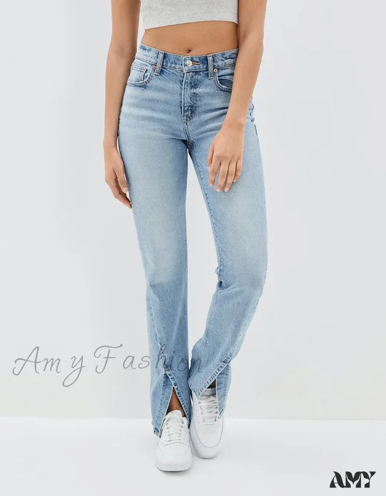 Zipper Fly Jeans for Convenience -Amy Fashion - 2024 New Slit Slim Flare Women's High Waist Fashion Flared Pants Streetwear Jean