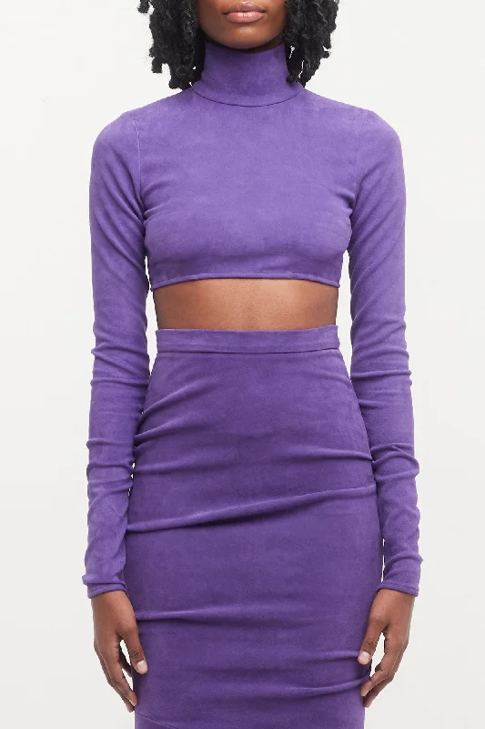 Cutoff Shorts Jeans for Fun -LaQuan Smith Leather Crop Top in Grape