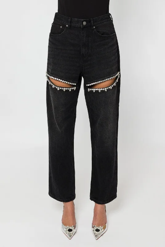 Camping Jeans for Wilderness -Area Crystal Slit Jean in Black