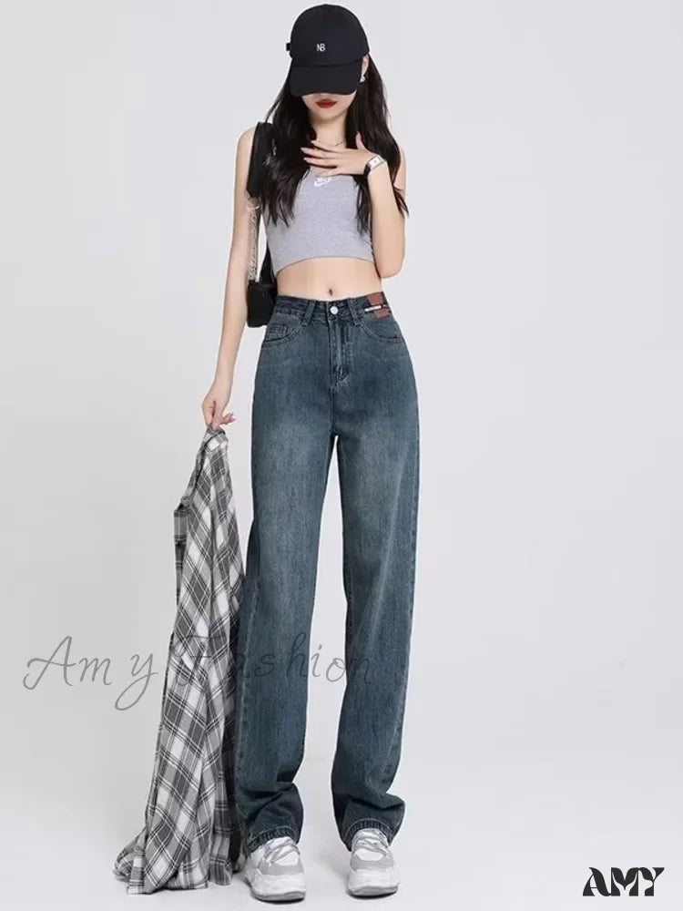 Fringed Jeans for Western -Amy Fashion - Spring and Autumn New Korean Version High-Waisted Slimming Retro Straight Jean