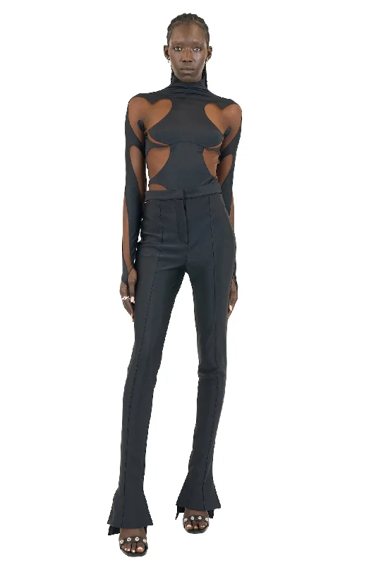 Printed Jeans for Pattern -Mugler SS23 Eco Sport Bodysuit in Black Rounded Cutouts