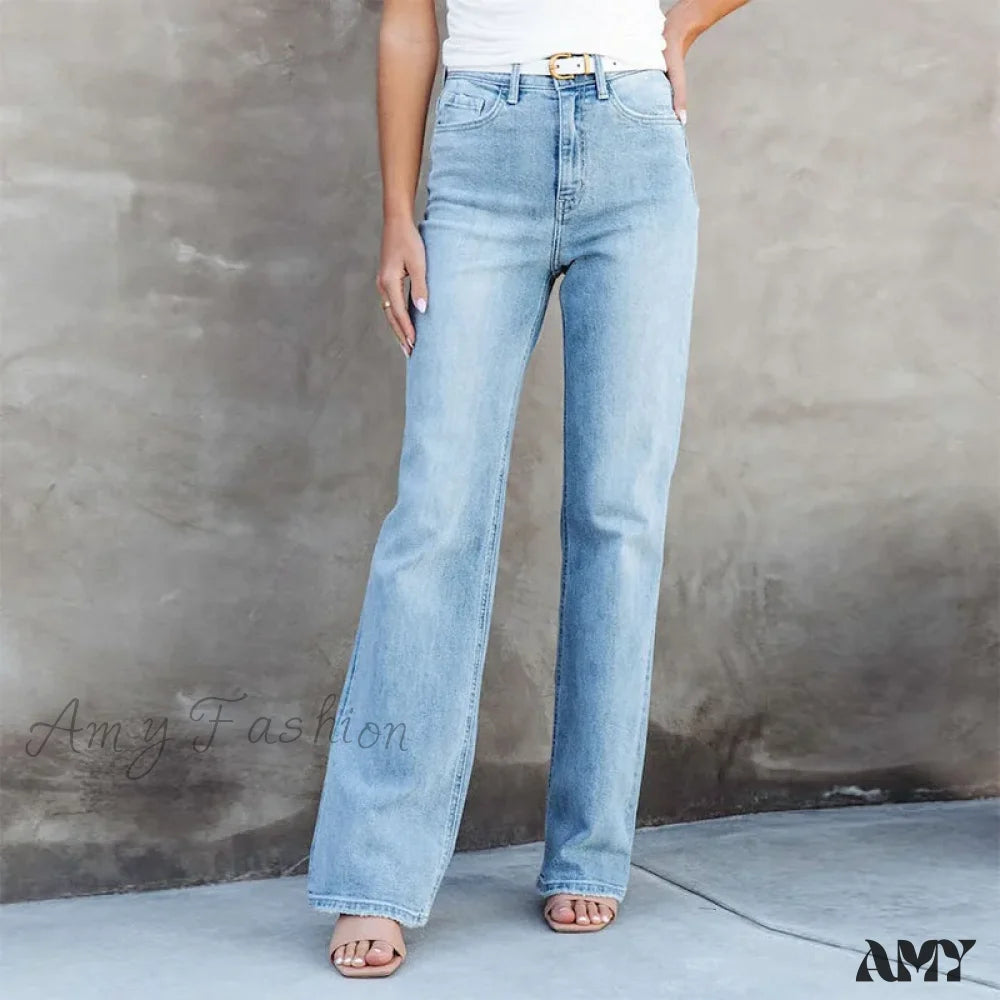 Valentine's Day Jeans for Romantic -Amy Fashion - Stretch Blue High Waist Loose Wide Leg Vintage Fashionable Washed Straight Casual Jean