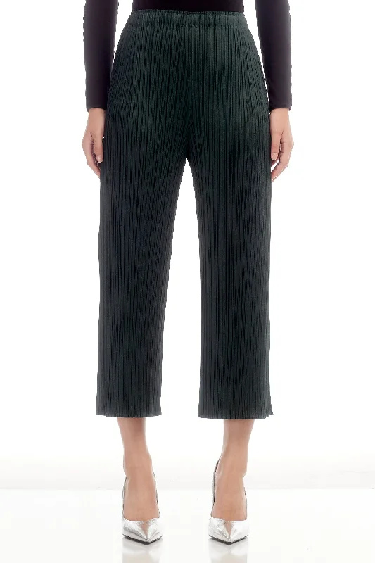 Decorated Back Pocket Jeans for Style -Pleats Please Issey Miyake MC July Bottom in Dark Green