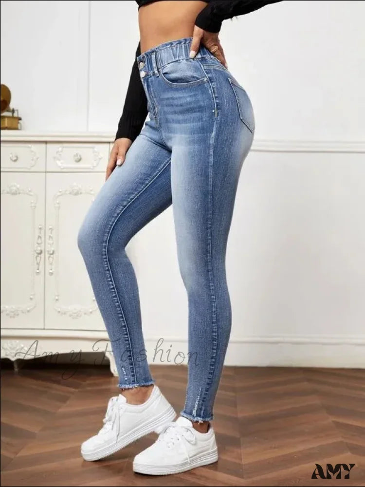 Carpenter Jeans for Function -Amy Fashion - High Stretch Ripped Casual Fashion Elastic Waist Skinny Slim Autumn Jean