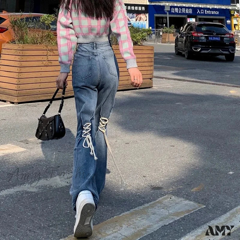 Tapered Jeans for Modern -Amy Fashion - High Quality Vintage Blue Wide-Leg Straight Fashion Jean