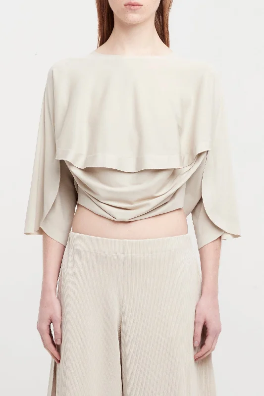 Raw Hem Jeans for Trendy -Pleats Please Issey Miyake A-POC Roar Top in Greige