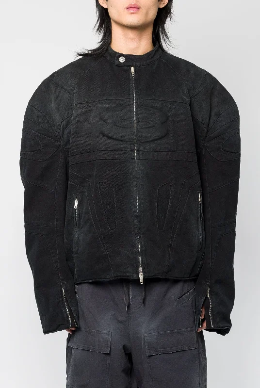 Distressed Jeans for Edgy Style -Balenciaga Racer Jacket in Black Denim