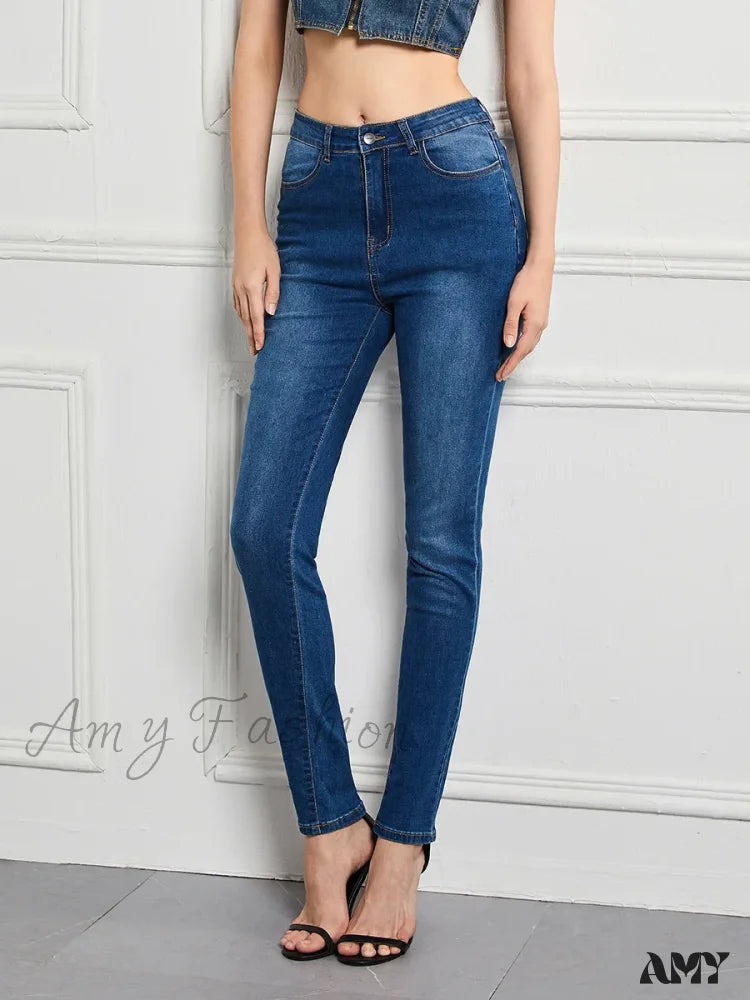 Holiday Jeans for Festive -Amy Fashion - Elastic Slim High Waist Small Feet Casual Autumn Winter Jean