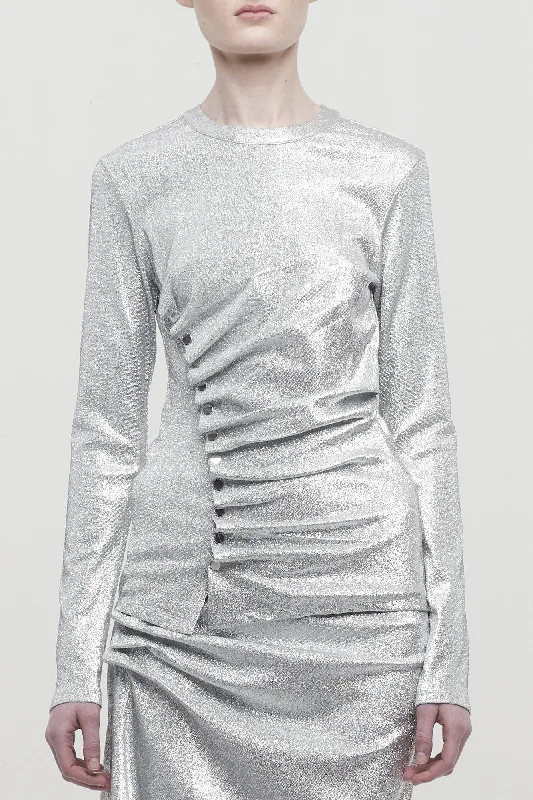 Skinny Jeans for Slim Fit -Rabanne Silver Ruched Longsleeve Top