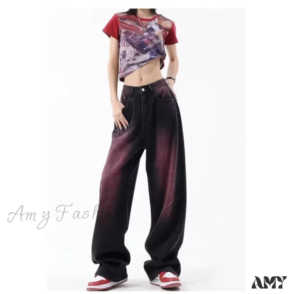 Sustainable Jeans for Eco -Amy Fashion - Washed Youth Fashion Literary Trend Loose High Street Harajuku Fashion Jean