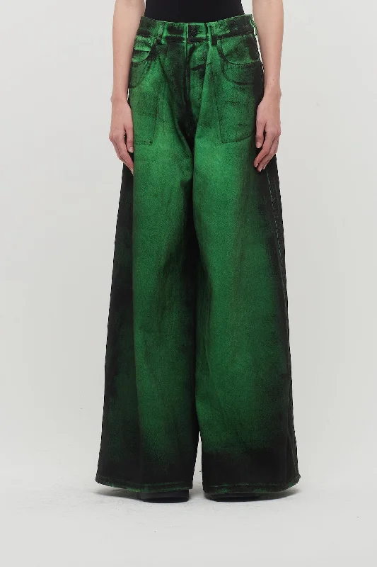 White Jeans for Fresh Look -Melitta Baumeister Wide Leg Denim Pants in Green Painted Cotton Denim