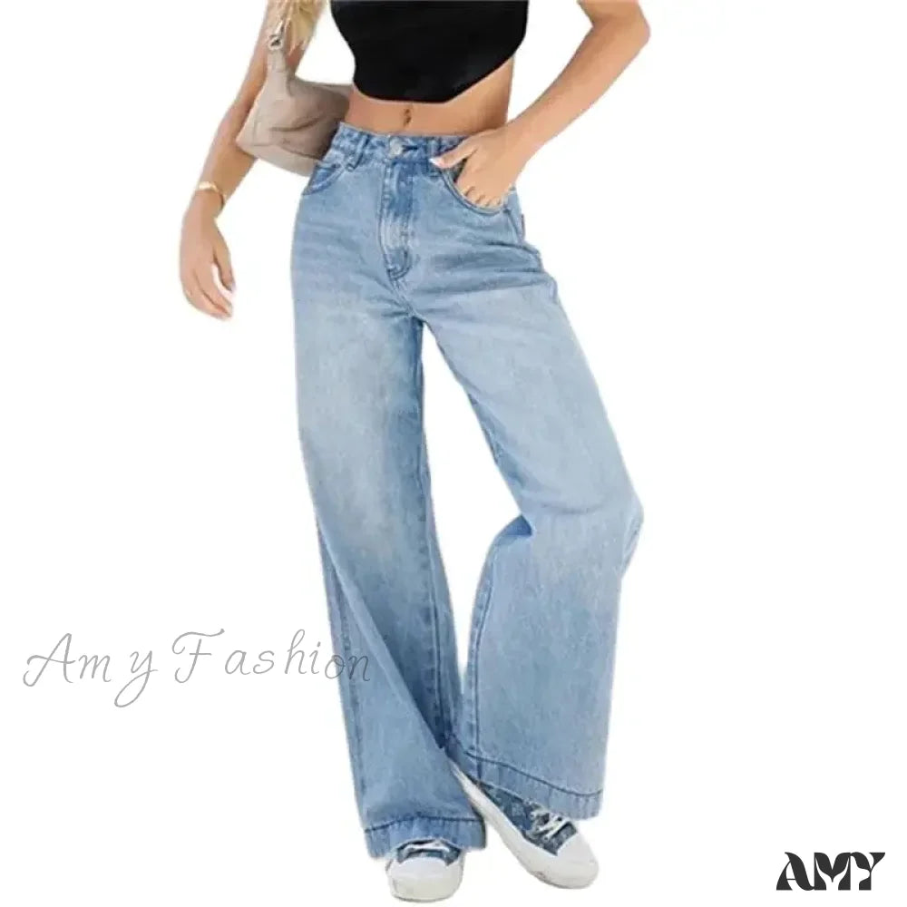 Embroidered Jeans for Detail -Fashion Loose Mid Waist Straight Daily Casual Commuter Denim High Street Wide Leg Jean