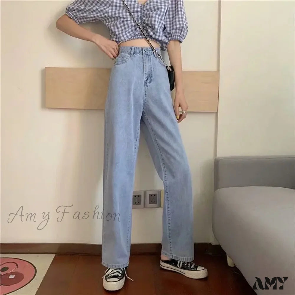 Mini Skirt Jeans for Flirty -Amy Fashion - High Quality Vintage Blue Wide-Leg Straight Fashion Jean