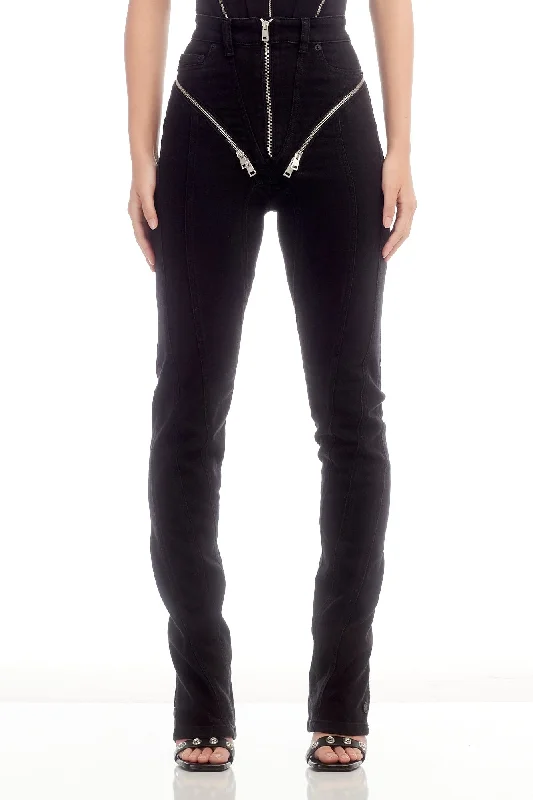 High-end Jeans for Exclusivity -Mugler Stretch Denim Zip Pants