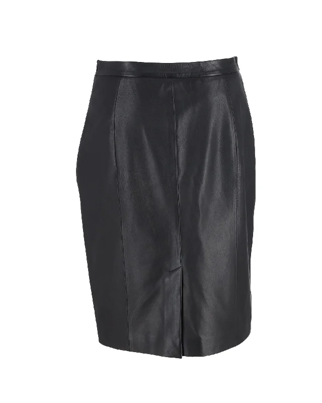 Maxi Long Skirts for Elegance -Red Valentino Knee-Length Pencil Skirt in Black Leather