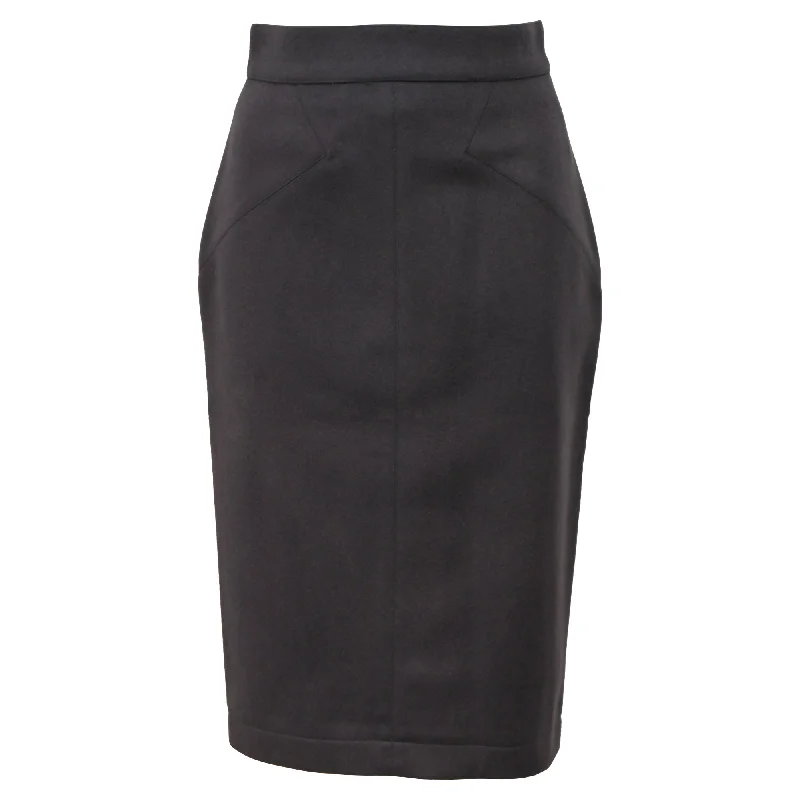 Celtic Long Skirts with Knotwork -Alaïa Midi Decorative-Stitching Pencil Skirt in Grey Wool