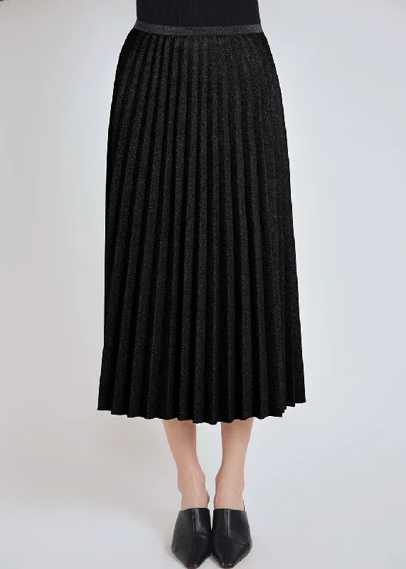 Polyester Short Skirts for Durable -Black Pleated Suede Midi Skirt